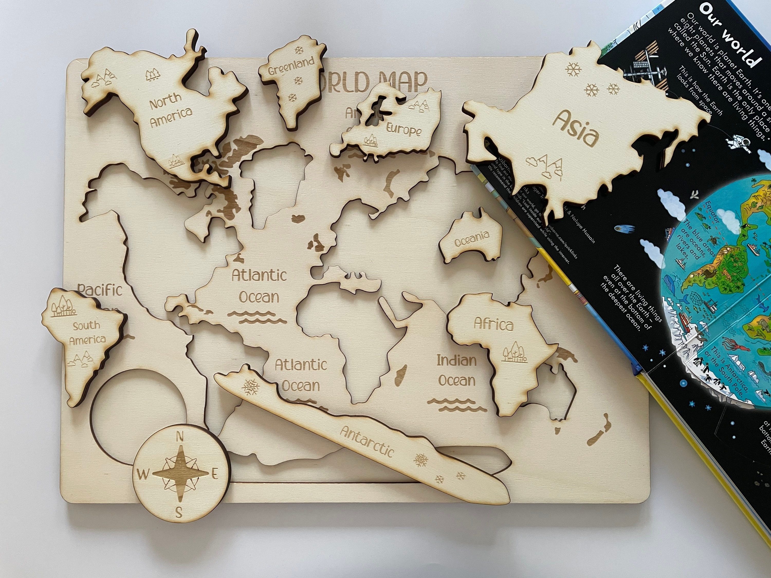 Wooden World Map, World Map Puzzle, Wooden Puzzle, Mapamundi