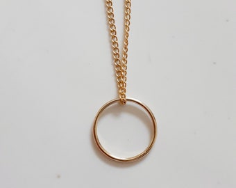 Gold Circle Necklace, 14K Gold Filled 1.5mm Curb Chain, 14K Gold Filled Circle Pendant, Layering Chain, 18" Pendant Necklace, Made in Italy
