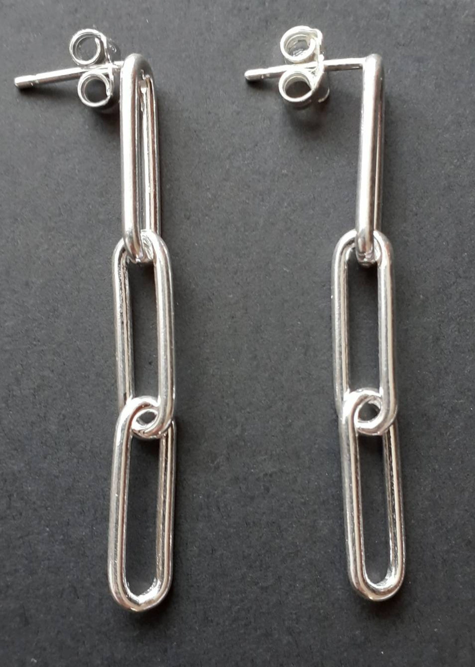 Sterling Silver Paperclip Earrings 925 Silver Drop Earrings Etsy