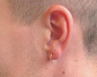 Pendientes de aro pequeños de plata de ley 925 para hombre, plata maciza 925, joyería de calidad para hombre, hechos en Italia.