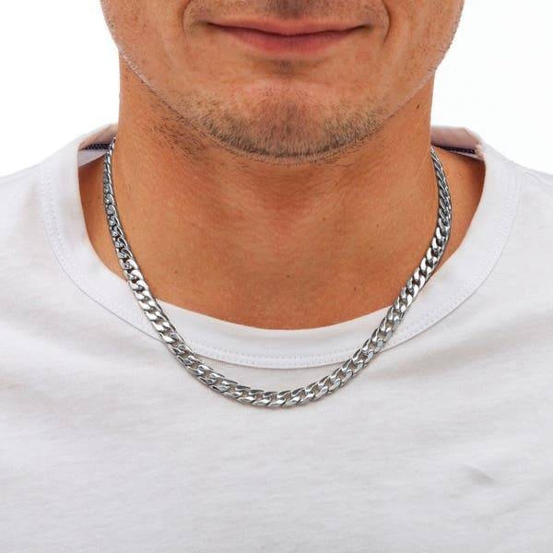 Men's Sterling Silver Curb Chain, 925 SOLID Silver Diamond Cut Curb