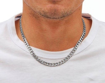 Men's Sterling Silver Curb Chain, 925 SOLID Silver Diamond Cut Curb Chain, Men's Curb Necklace, Cuban Chain, Curb Link Chain, Made in Italy