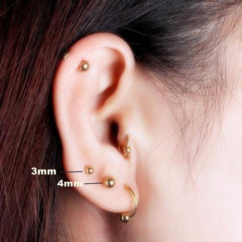 18K Solid Gold Ball Stud Earrings Real Gold Earrings 18 | Etsy