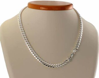 Sterling Silver Curb Chain, Sterling Silver Cuban Chain, Diamond Cut Curb Necklace, 925 Real Silver Cuban Chain, 5.5mm, 6.6mm, Made in Italy