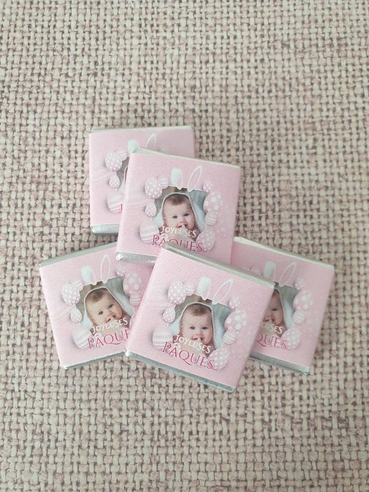 Lot de 5 Chocolats Au Lait Pâques Français Personnalisés | Thème Lapin Rose