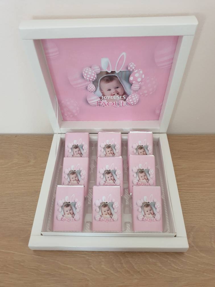 Boîte de Chocolats Personnalisés Pâques - Modèle Lapin Rose