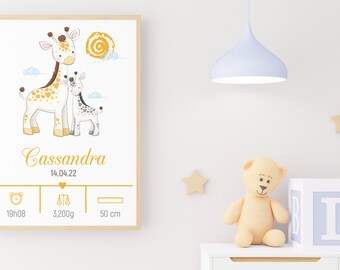 Affiche de naissance avec prénom personnalisé - modèle "Girafe"