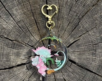 Acrylic Charm Epoxy Coated; Art Nouveau Inspired Succulent Fairy Fantasy Art