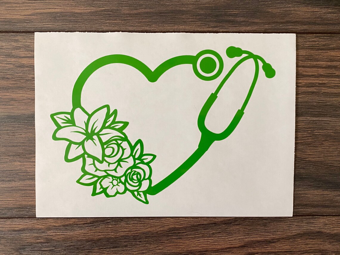 Floral Heart Stethoscope Decal/Sticker Etsy