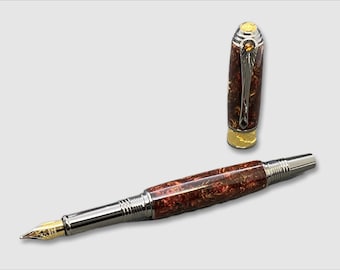 Broadwell Art Deco Fountain Pen in Gunmetal, Gold, Pine Cones, Resin