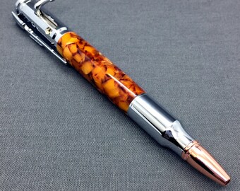 Orange Acrylic Bolt Action Bullet Pen Hunters Gift