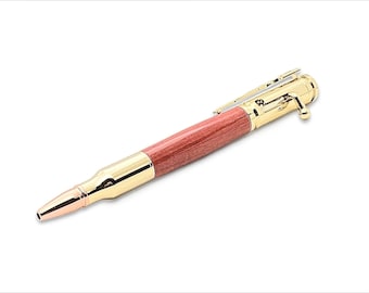 30 Cal Bolt Action Pen in Gold and Pink Ivory Wood