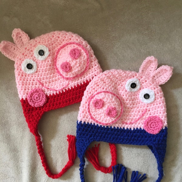 Crochet Pattern - PDF Download - Peppa and George Pig Hat