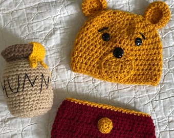 Crochet Pattern - PDF Download - Pooh Bear Newborn Set