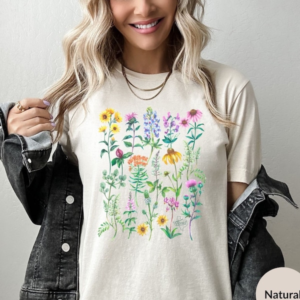 Texas Wildflower Shirt Aesthetic Wild Flower Shirt Floral T shirt Bluebonnet Shirt Botanical Boho Garden Plant Lover Floral Graphic Tee