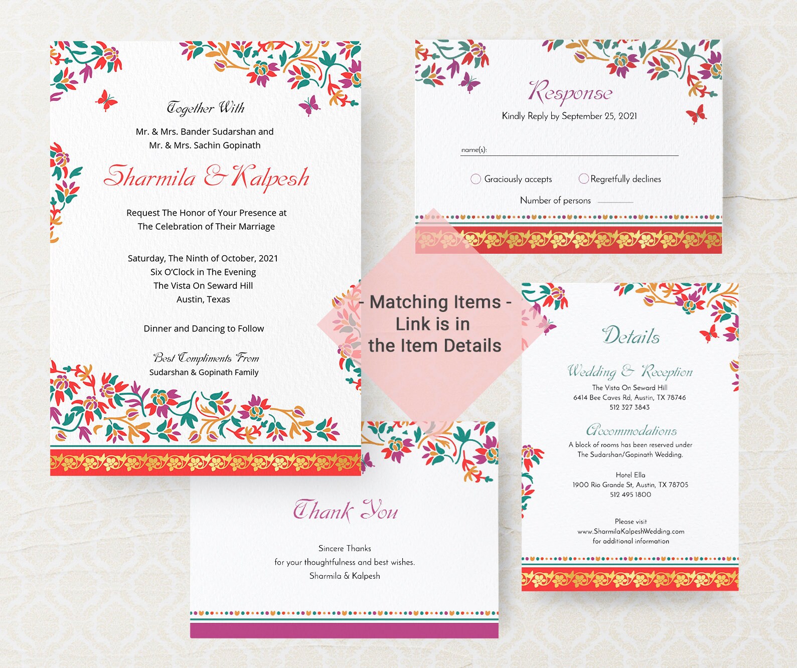 Indian Flowers Wedding Website Card Template Printable Etsy