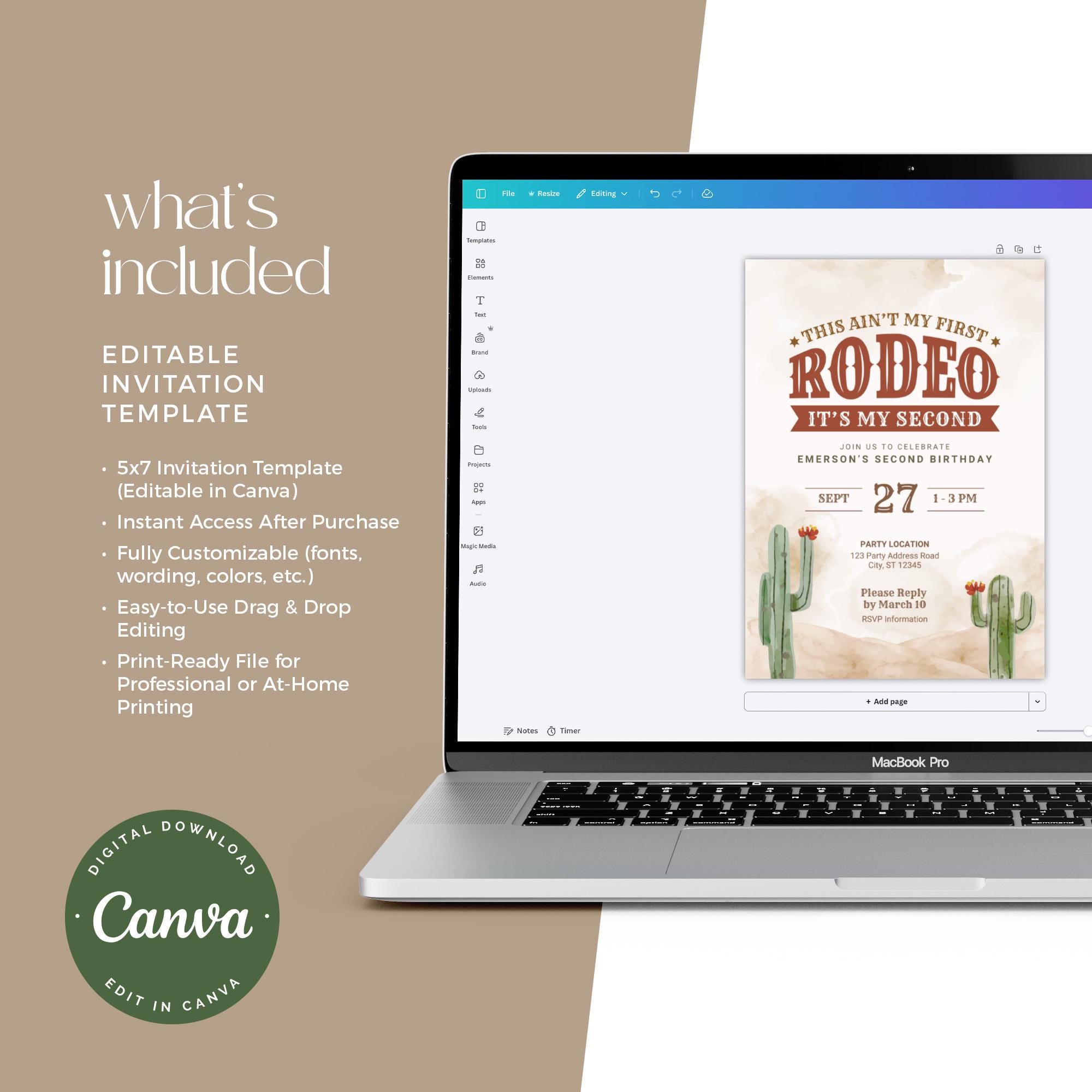 Editable Rodeo Images Editable Rodeo Birthday Invitation | Second Birthday Party Template ...