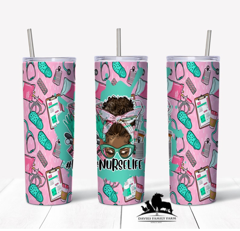 Personalized Nurse Doctor Pharmacist CNA Medical Tumbler colorful multiple skin tones personalize Chocolate