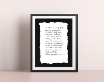 First Anniversary Wall Art, Calligraphy Wedding Vows Wall Art, Handwritten Anniversary Wall Hanging, Frame Your Wedding Vows