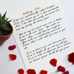 Personalized Handwritten Wedding Vows, Anniversary, Poem, Letters, Handwritten Custom Quotes