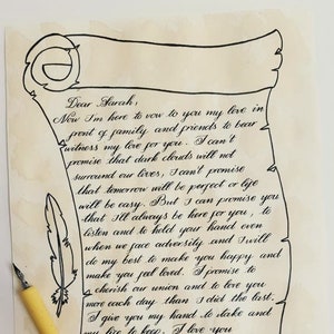 Calligraphy Antique Scroll Letter, Handwritten Love Letter - For Wedding Vows, Valentine's Day, Anniversary, Engagement