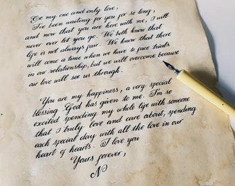 Special Letter For Your Loved One, Handwritten Calligraphy Antique Looking Letters, Antique Parchment Paper, Old Fashioned Love Letter