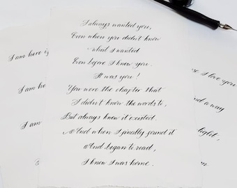 Calligraphy Letters On Cotton Paper, Poems, Anniversary, Wedding Vows, Birthday Letters, Deckled Edges Letters