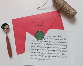 Custom Letter In A Wax Sealed Envelope, Thank You Notes, Love Letters, Wedding Vows, Anniversary Gift, Proposal Letter, Calligraphy Service.
