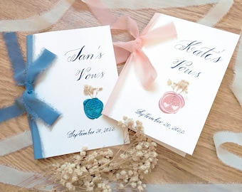 Calligraphy Wedding Vow Books, Personalized His and Hers Book, To Husband and Wife Books, Wax Seal With Baby's Breath Flower, Set of 1.