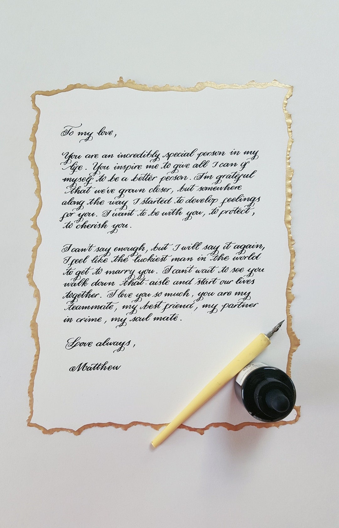 Personalized Love Letters, Luxury Gift, Gold Leaf Edged Calligraphy