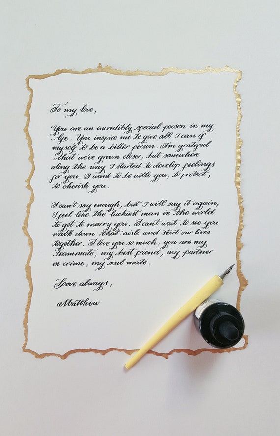Buy Personalized Love Letters, Luxury Gift, Gold Leaf Edged Calligraphy  Wedding Vows, Handwritten Letter on Deckled Paper With Gold Edge Online in  India 