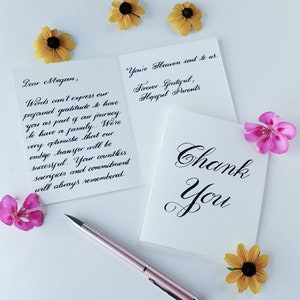 Notas de agradecimento manuscritas, Notas de parabéns manuscritas, Cartões de agradecimento de casamento, Serviço de caligrafia