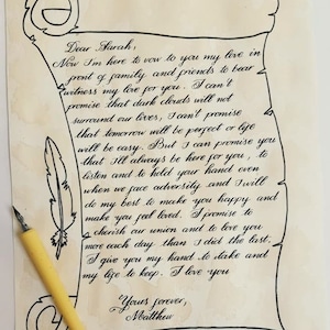 Personalized Handwritten Letter In A Bottle, Love Letter, Message, Proposal Letter In Bottle, Invitations & Announcements, Valentine's Gift Antique Drawn Scroll