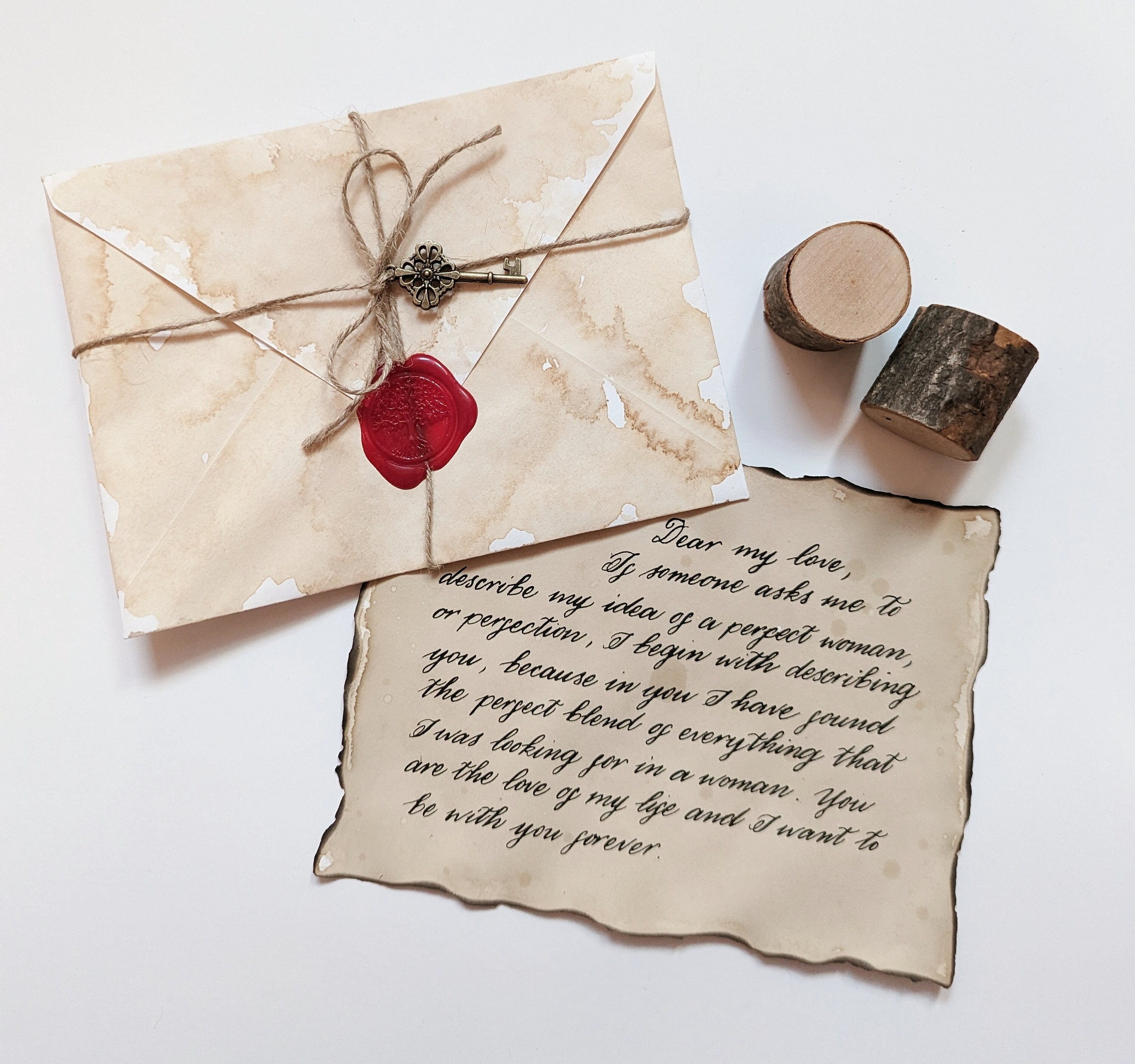 Handwritten Letter on Antique Paper for Wedding Vows, Wax Seal