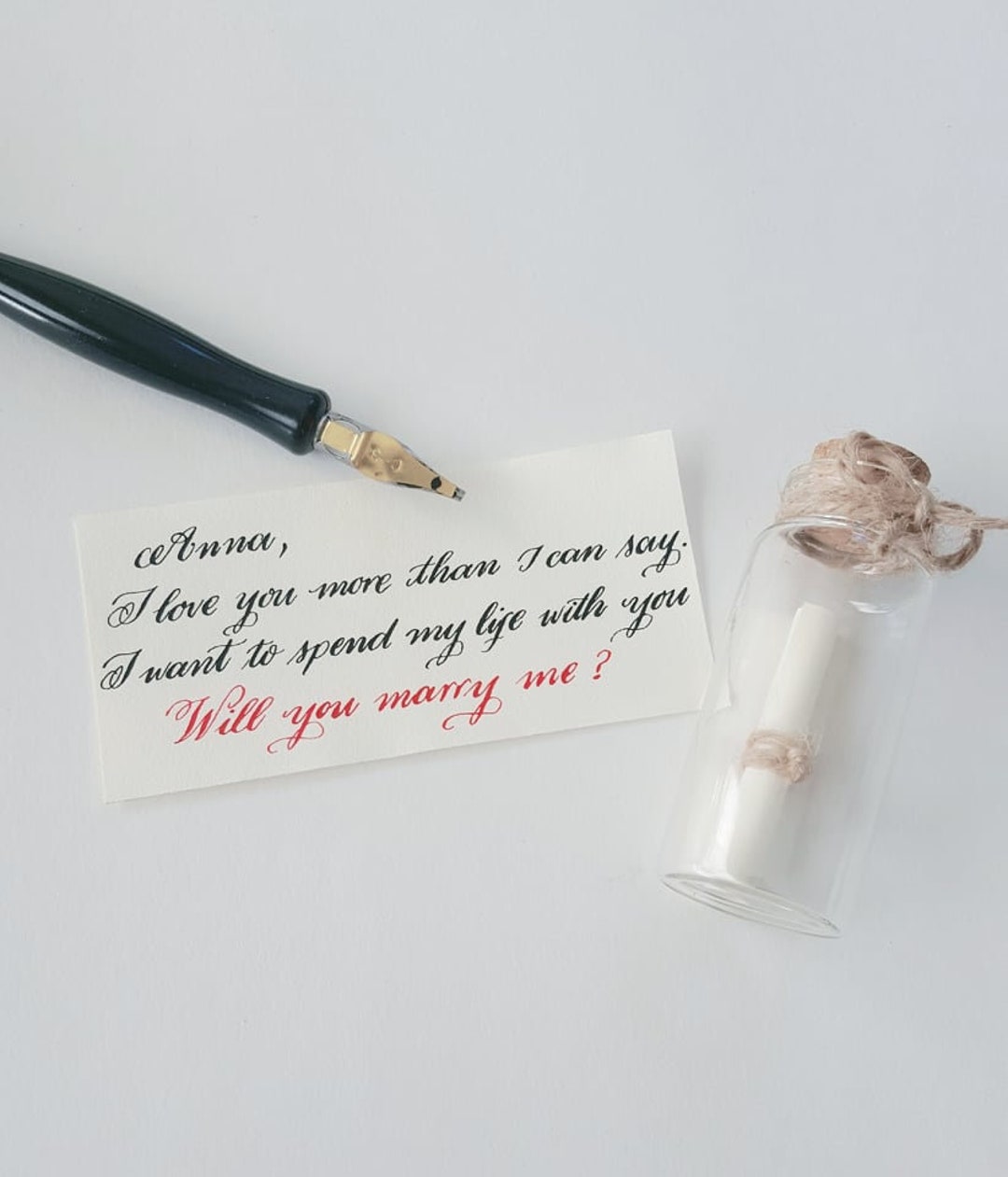 Handwritten Miniature Scroll, Message in a Bottle, Calligraphy on ...