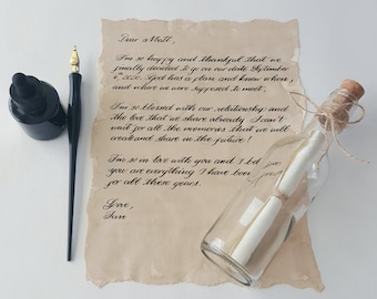 Carta manuscrita personalizada en botella, carta de amor, mensaje, carta de propuesta en botella, invitaciones y anuncios, regalo de San Valentín