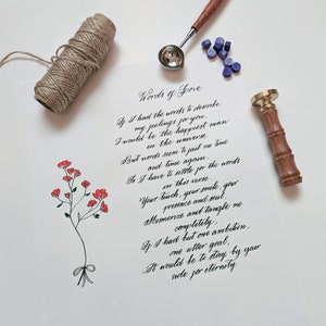 Hand Illustrated Letters, Lyrics, Love Letters, Wedding Vows, Anniversary Gift, Proposal Letter, Calligraphy Service.