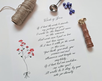 Hand Illustrated Letters, Lyrics, Love Letters, Wedding Vows, Anniversary Gift, Proposal Letter, Calligraphy Service.