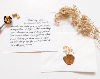 Wedding Letter With Baby Breath Flower, Wax Sealed Envelope, Handwritten Love Letter, Proposal Letter, Anniversary Gift, Gift For Couple.