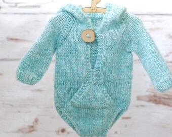 Patrón PDF de pelele con capucha BENJAMIN, patrón de punto, patrón para sesión de fotos, patrón de pelele de manga larga para recién nacido