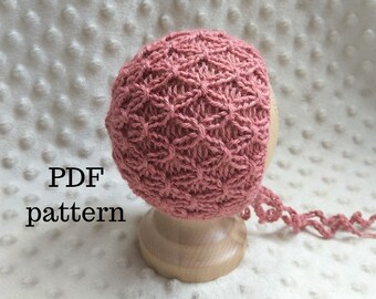 RUBY Bonnet PDF Pattern, Knitting Pattern, Photo Prop Pattern, Newborn Hat Pattern