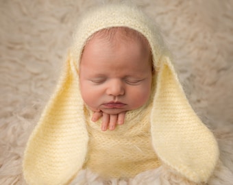 Patrón PDF para gorro de conejito, patrón de punto, patrón para accesorios de fotografía, patrón para gorro de recién nacido