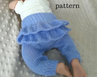 Patrón PDF de pantalones para niña YASHA, patrón de punto, patrón para accesorios de fotografía, patrón de pantalones con volantes para recién nacida