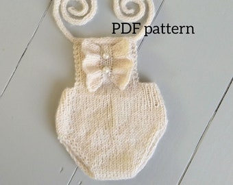 ROWENA Romper PDF Pattern, Digital Knitting Pattern, Photo Prop Pattern, Newborn Halterneck Frills Romper Pattern