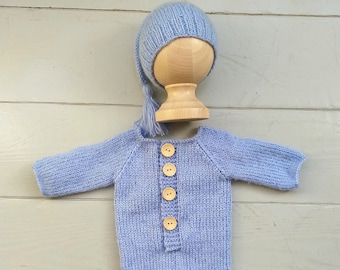 TOBY Footed Romper and HILARY Hat PDF Patterns Set, Knitting Pattern, Photo Prop Pattern, Newborn Longsleeved Romper Pattern