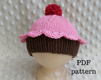 CUPCAKE Hat PDF Pattern, Knitting Pattern, Photo Prop Pattern, Newborn Hat Pattern