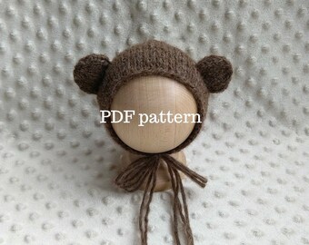 BEAR Bonnet PDF Pattern, Knitting Pattern, Photo Prop Pattern, Newborn Hat Pattern