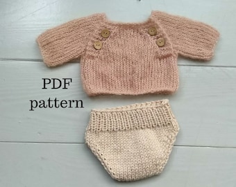 DANTE Set PDF Pattern, Knitting Pattern, Photo Prop Patterns, Newborn Top and Bloomers Set Pattern