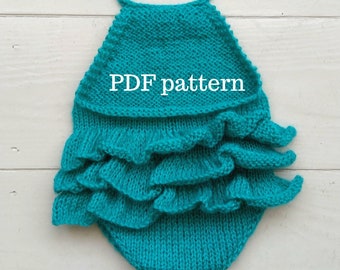 FLORA Romper PDF Pattern, Knitting Pattern, Photo Prop Pattern, Newborn Halterneck Frills Romper Pattern
