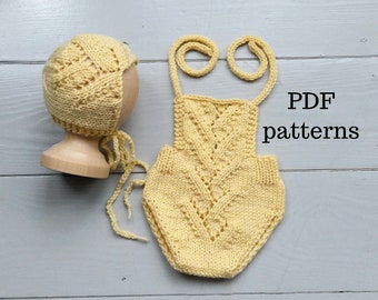 LILYANNE Romper and LILY Bonnet Set PDF Patterns, Reborn  Knitting Pattern, Photo Prop Pattern, Newborn Pattern